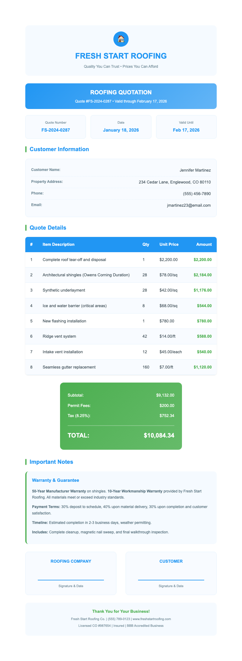 Fresh crisp roofing quotation